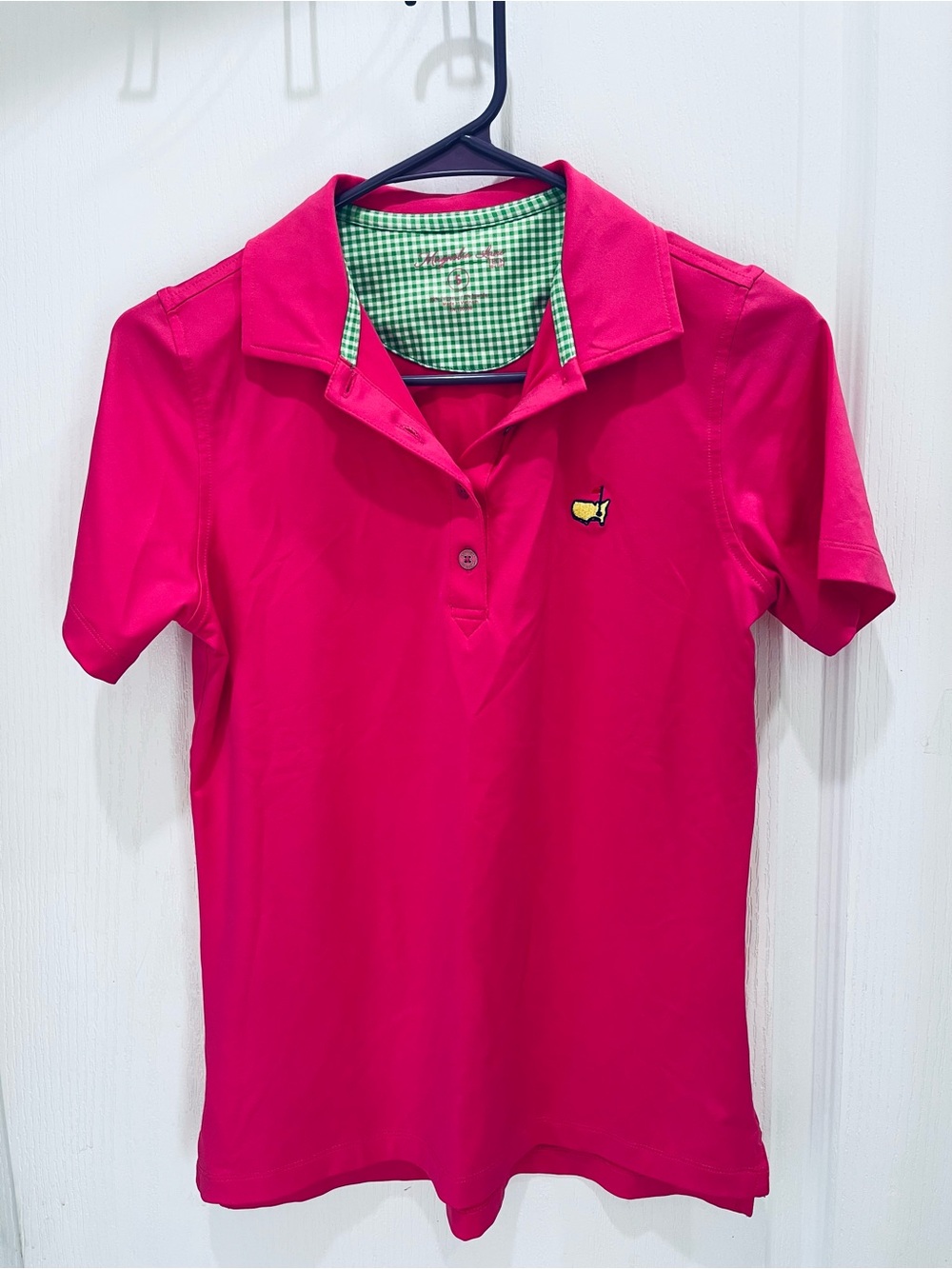 Womens Magnolia Lane Polo Masters Golf Shirt Tech Small S Hot Pink Gingham Green
